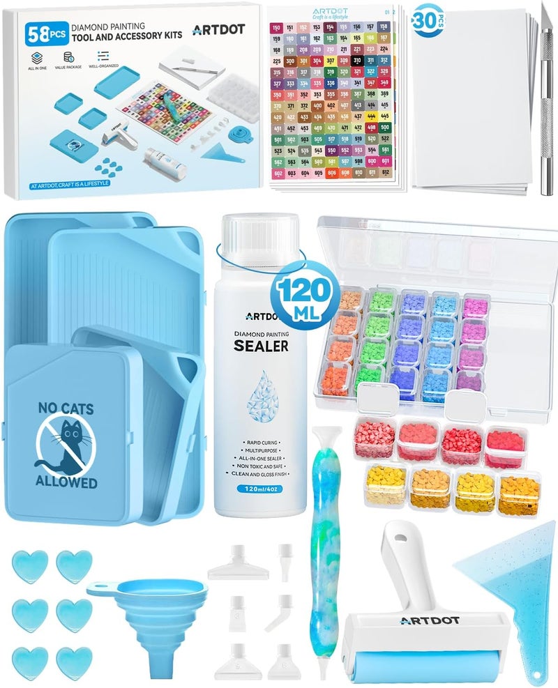 ARTDOT All-Inclusive Diamond Art Accessories Kits for Adults, Diamond Painting Tools with Bead Organizers and Storage Pens Sealer Roller Diamond Art Supplies for Beginners - Image 1
